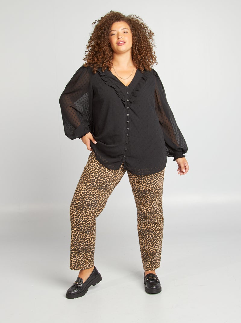 Blusa de plumeti con volantes negro - Kiabi