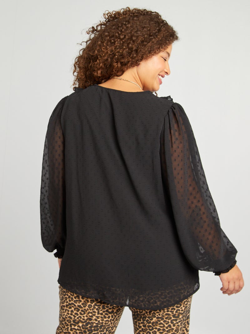 Blusa de plumeti con volantes negro - Kiabi
