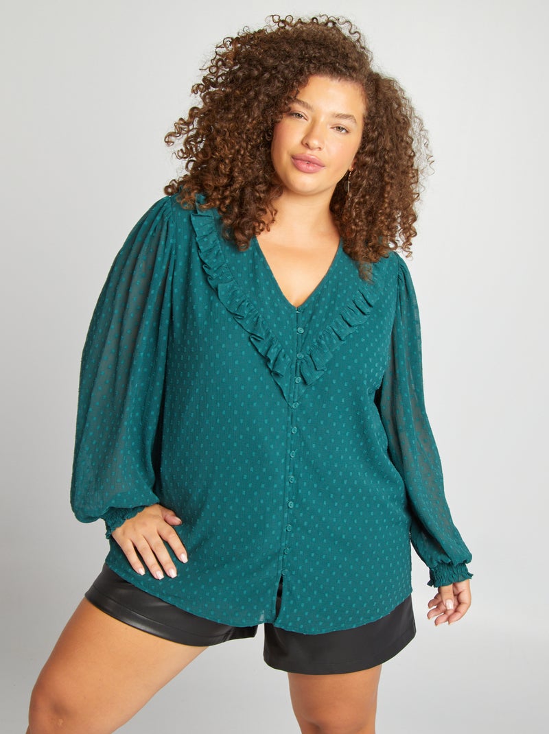 Blusa de plumeti con volantes VERDE - Kiabi