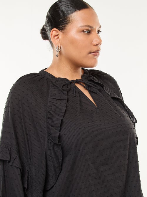 Blusa de plumeti con volantes y lazos para anudar al cuello - Kiabi