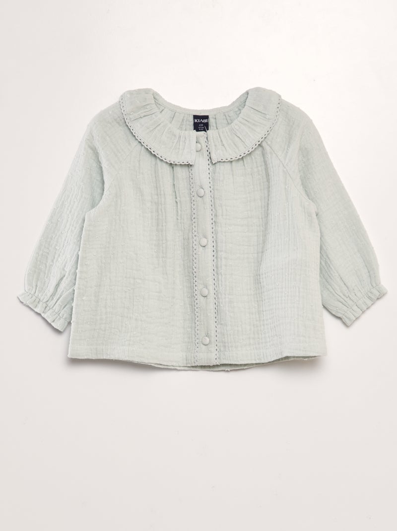 Blusa de plumeti de gasa de algodón AZUL - Kiabi