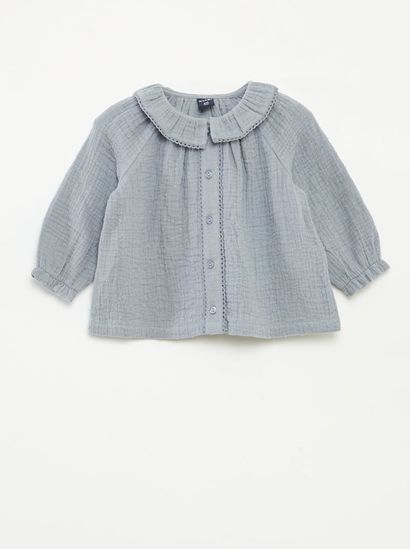 Blusa de plumeti de gasa de algodón Azul - Kiabi