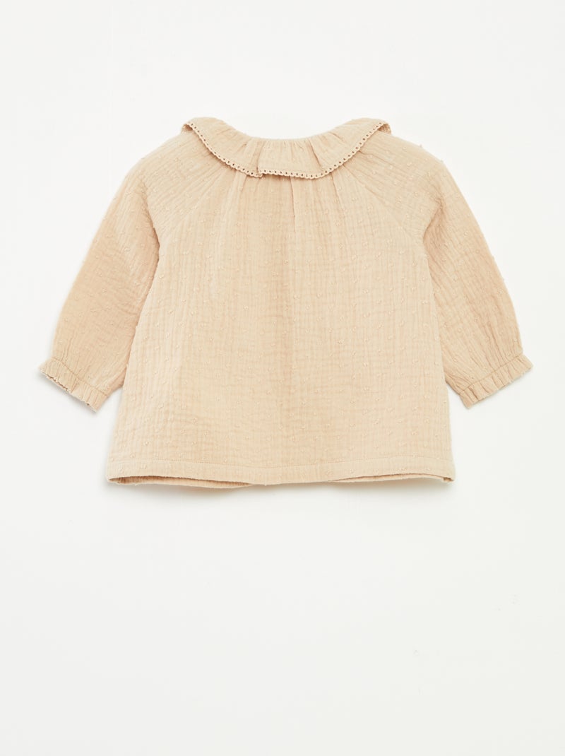 Blusa de plumeti de gasa de algodón Beige - Kiabi