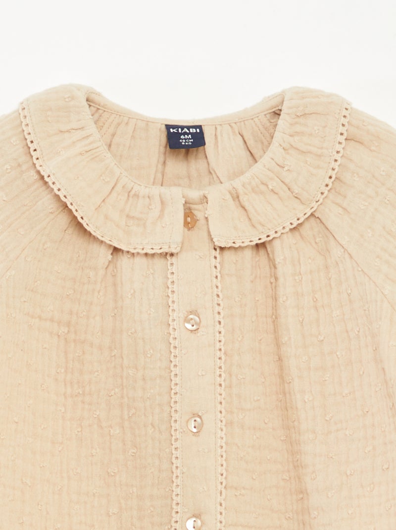 Blusa de plumeti de gasa de algodón Beige - Kiabi