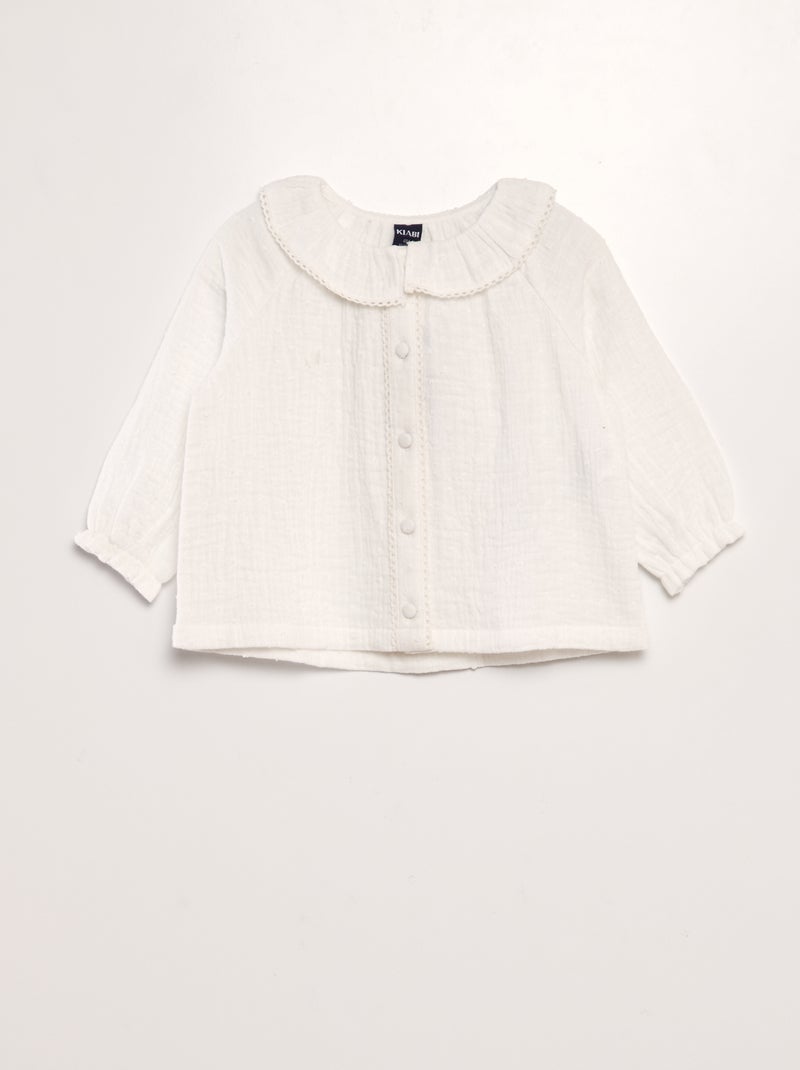 Blusa de plumeti de gasa de algodón BLANCO - Kiabi