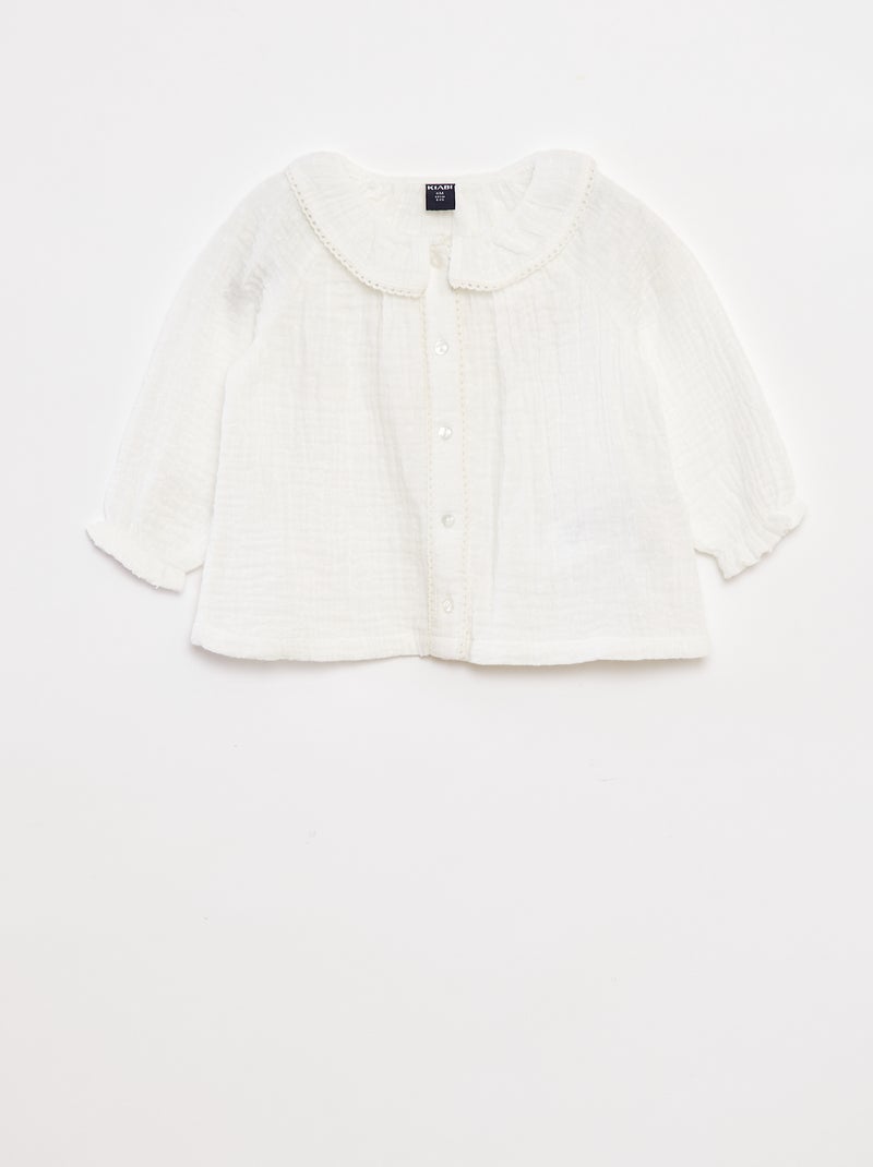 Blusa de plumeti de gasa de algodón Blanco - Kiabi