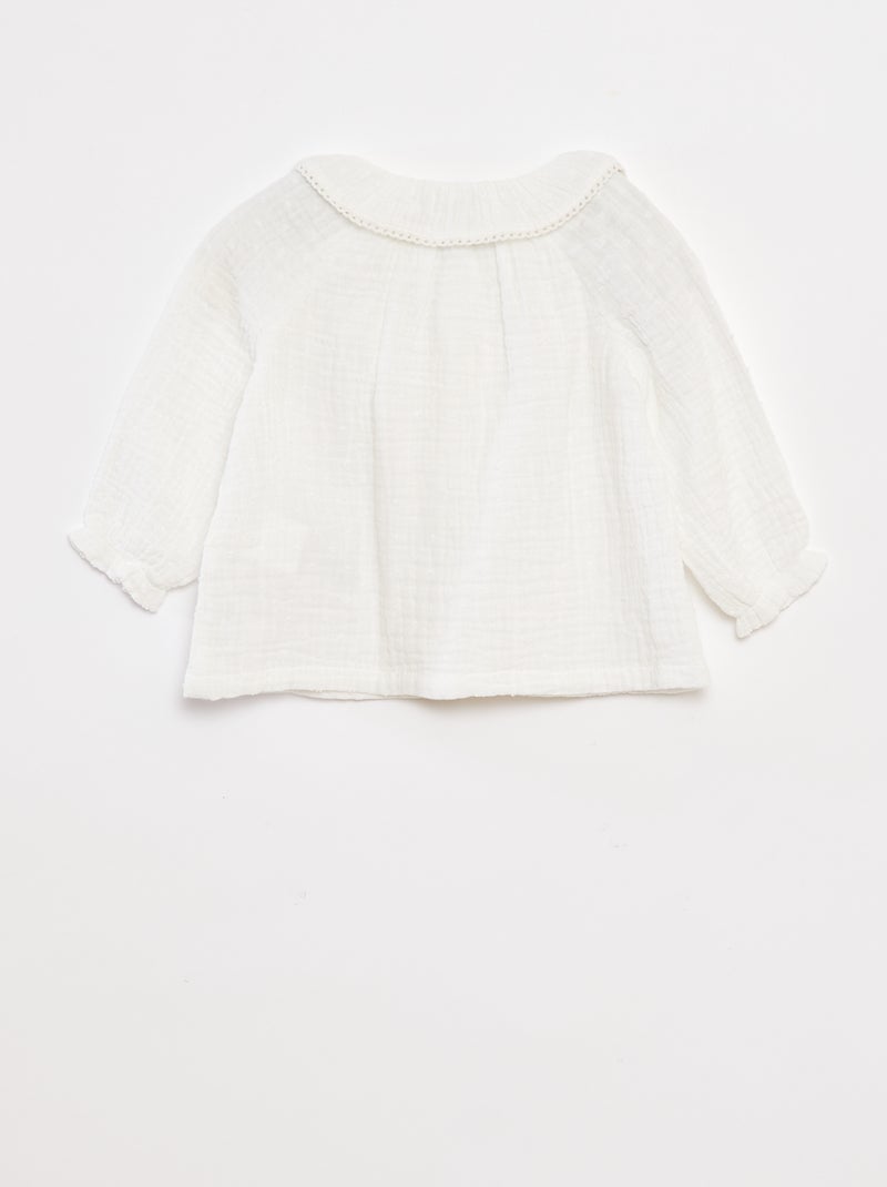 Blusa de plumeti de gasa de algodón Blanco - Kiabi
