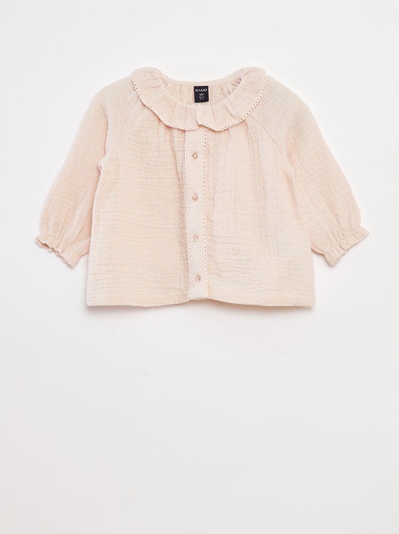 Blusa de plumeti de gasa de algodón Rosa - Kiabi