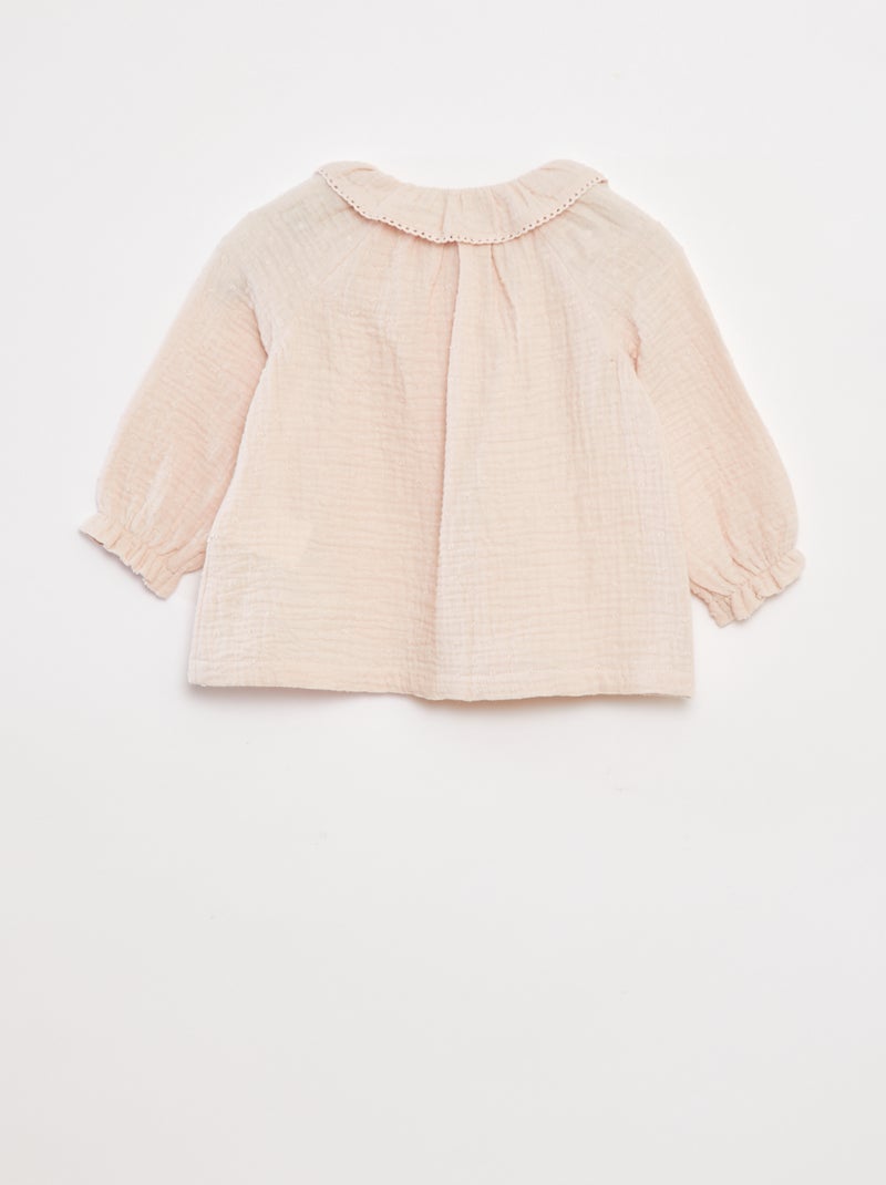 Blusa de plumeti de gasa de algodón Rosa - Kiabi