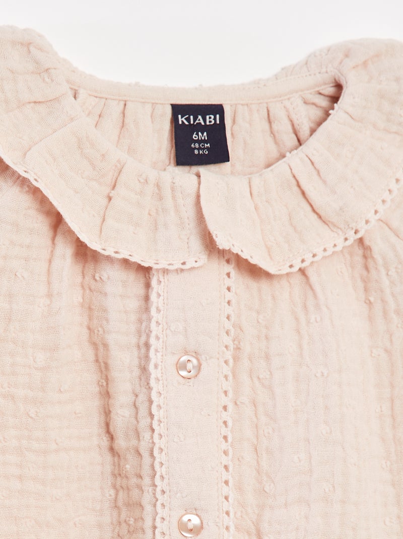 Blusa de plumeti de gasa de algodón Rosa - Kiabi