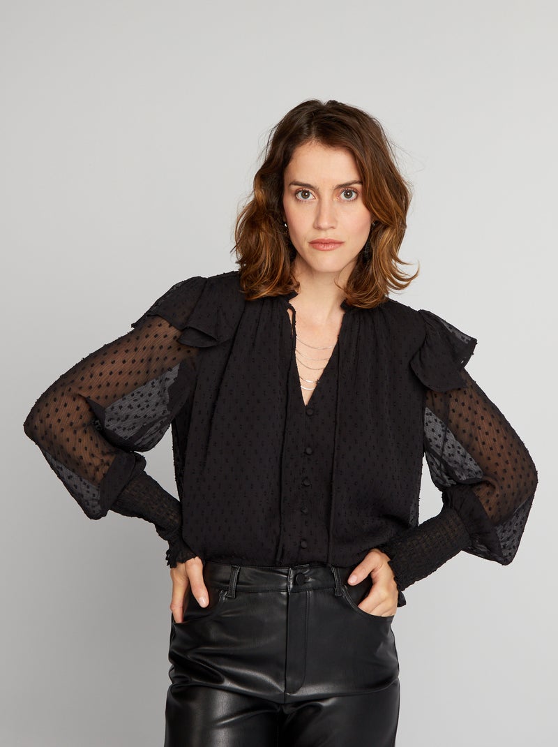 Blusa de plumeti NEGRO - Kiabi