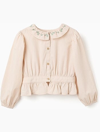 Blusa de popelín con volantes y mangas abullonadas B&S