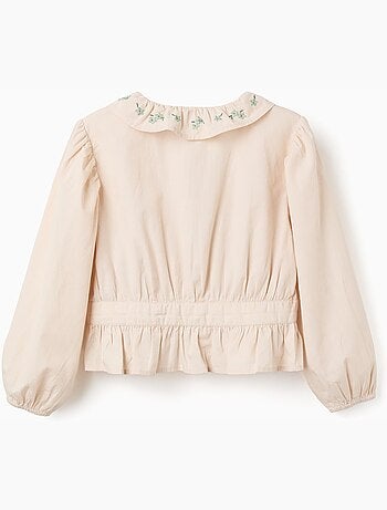 Blusa de popelín con volantes y mangas abullonadas B&S