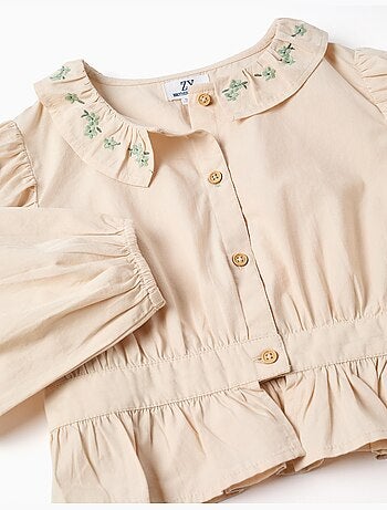 Blusa de popelín con volantes y mangas abullonadas B&S