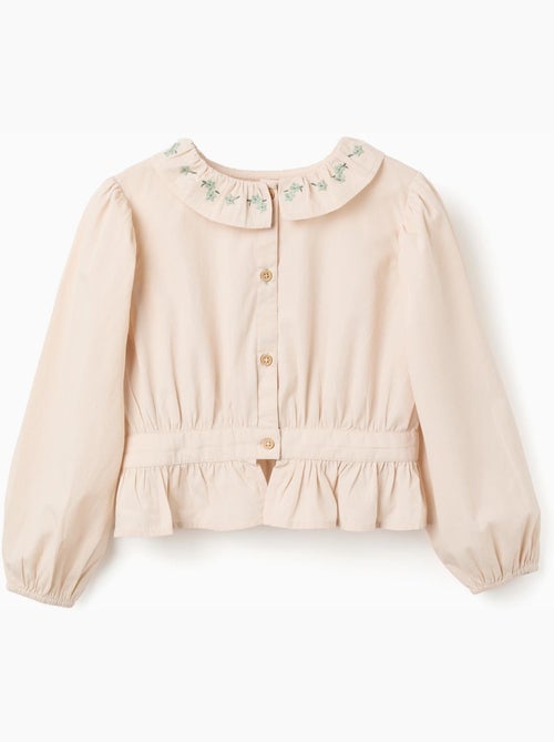 Blusa de popelín con volantes y mangas abullonadas B&S - Kiabi