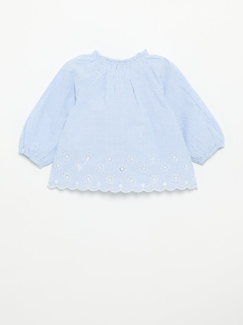 Blusa de popelina con bordados Azul - Kiabi