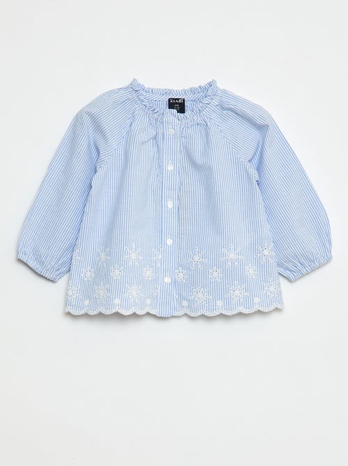 Blusa de popelina con bordados y cuello con volante - Kiabi