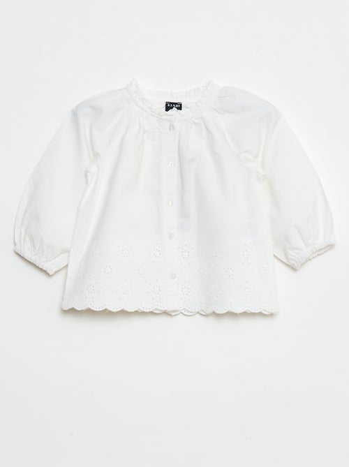 Blusa de popelina con bordados y cuello con volante - Kiabi