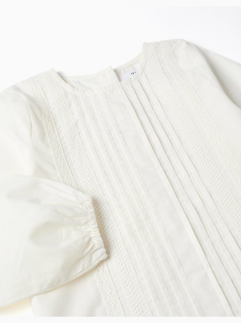 Blusa de popelina con pliegues delanteros Blanco - Kiabi