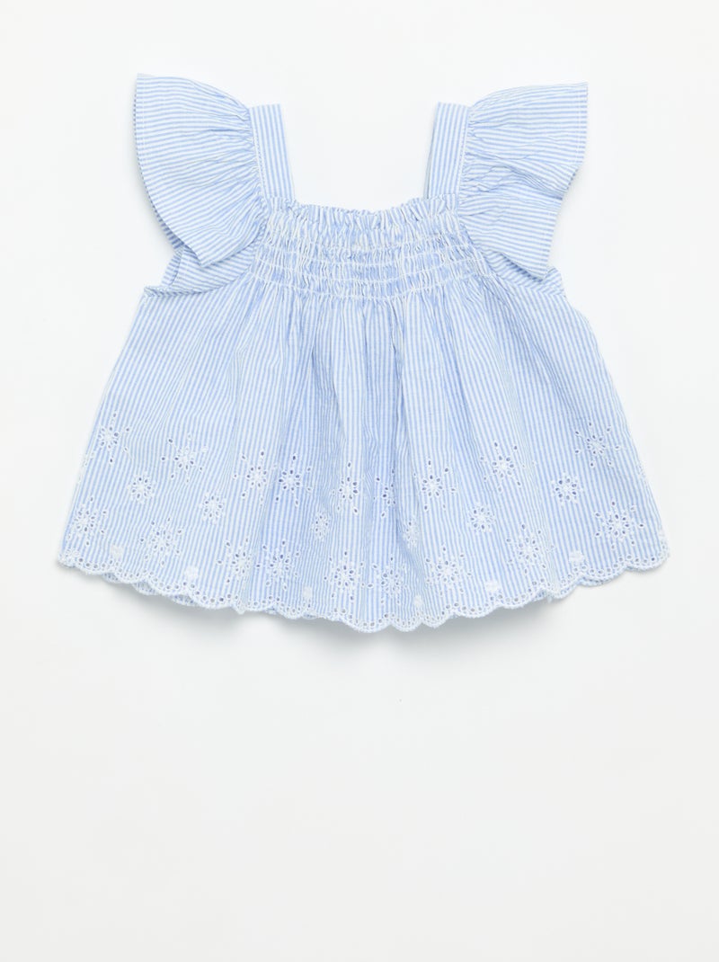 Blusa de popelina con volantes Azul - Kiabi