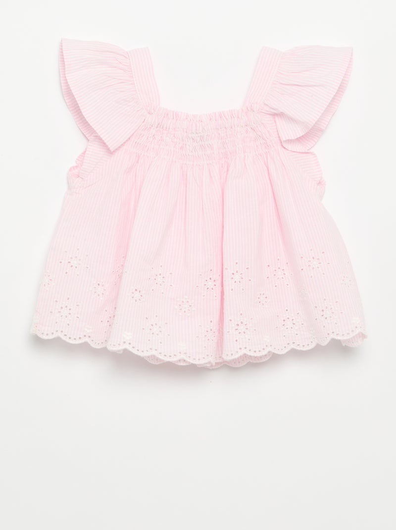 Blusa de popelina con volantes Rosa - Kiabi
