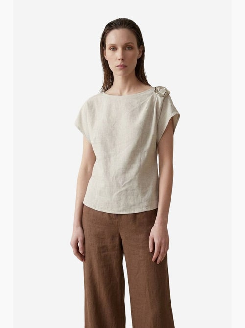 Blusa de popelina de algodón con cuello barco y lazo my fashion - Kiabi