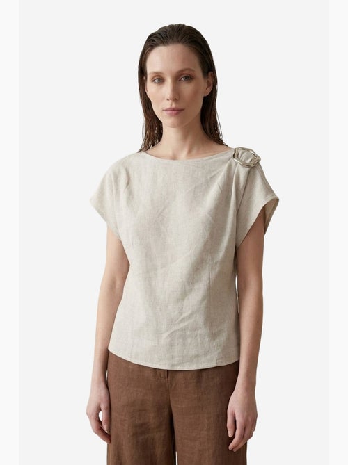 Blusa de popelina de algodón con cuello barco y lazo my fashion - Kiabi