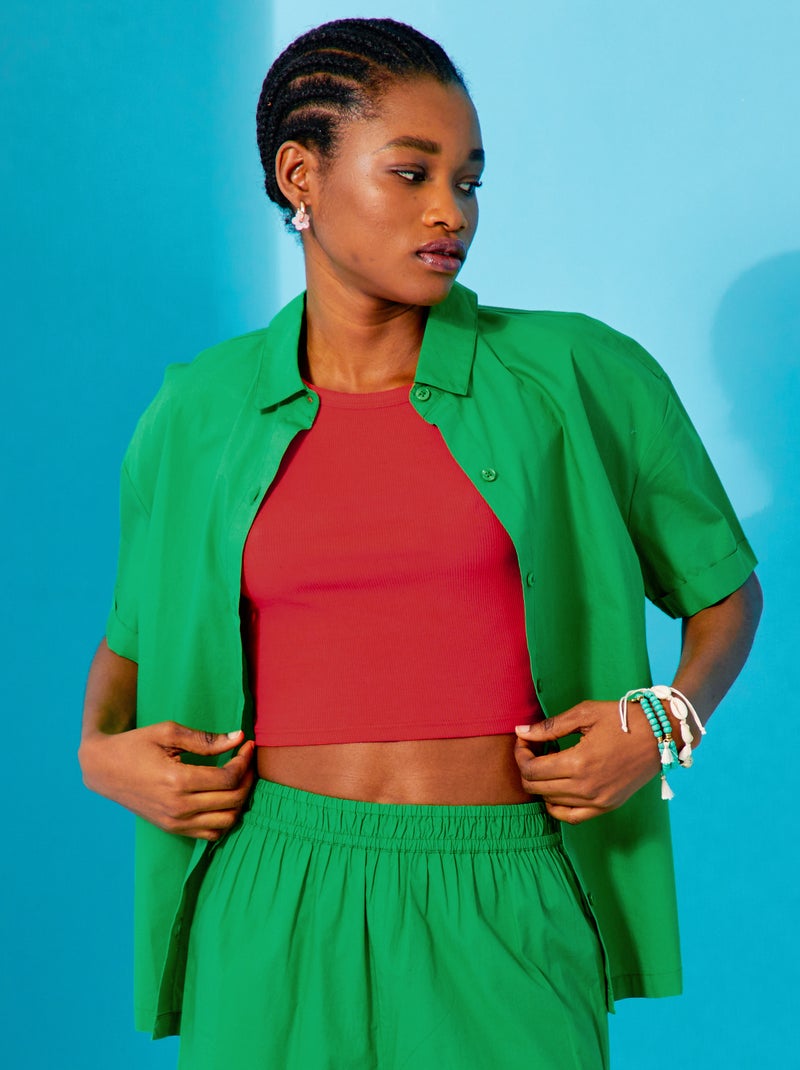 Blusa de popelina de algodón VERDE - Kiabi