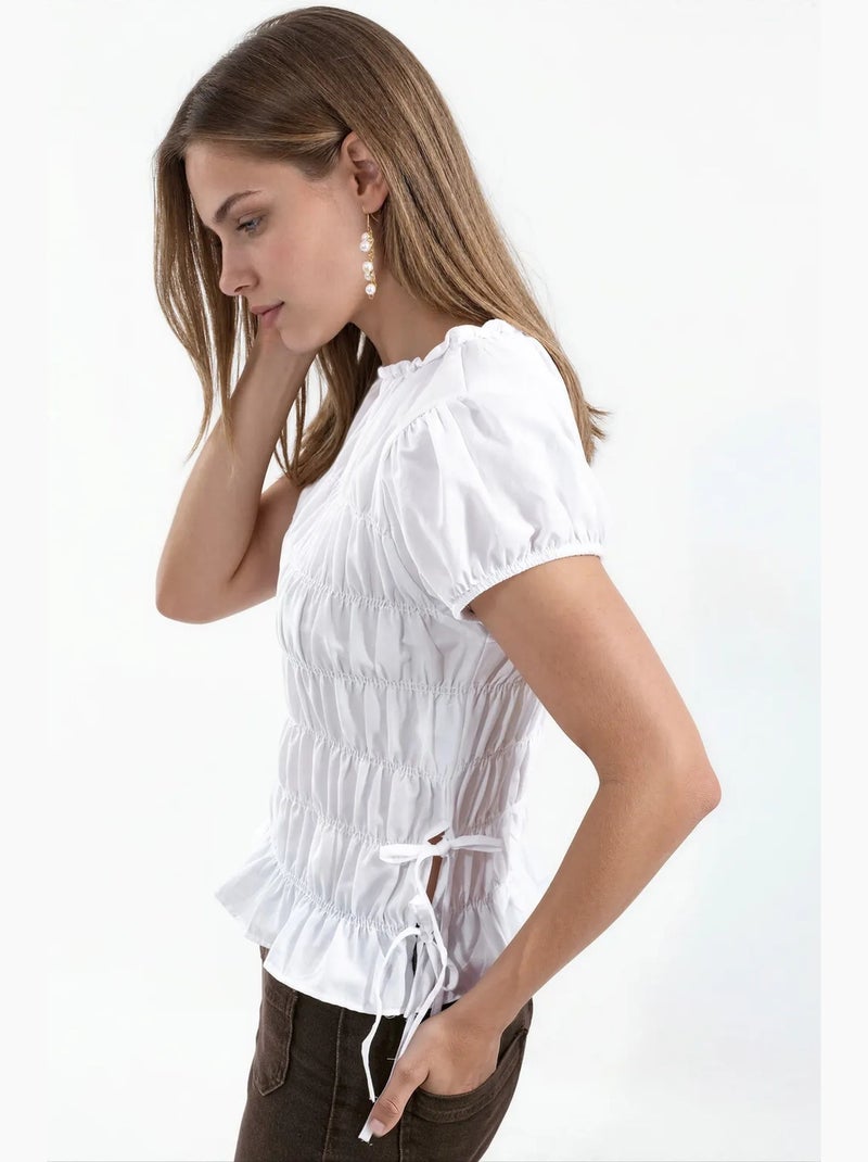 Blusa de popelina fruncida busem Blanco - Kiabi