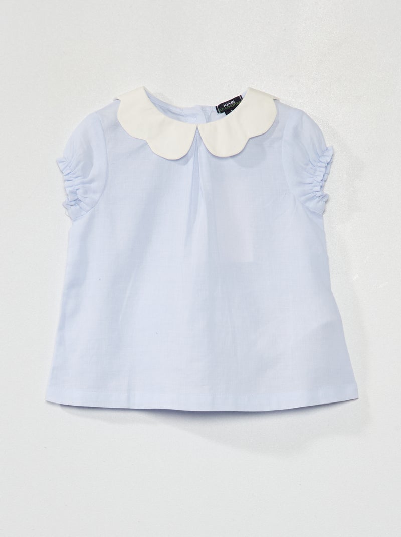 Blusa de popelina manga corta AZUL - Kiabi