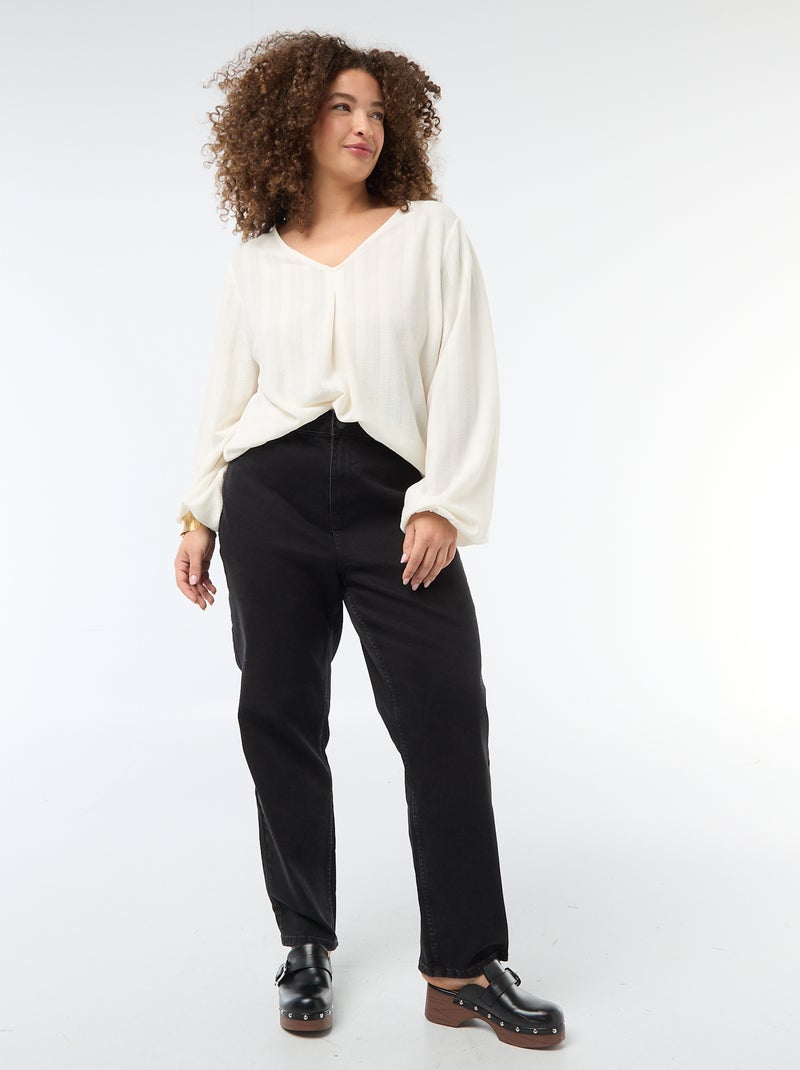 Blusa de punto calado con manga corta Blanco - Kiabi