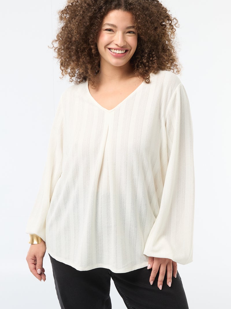 Blusa de punto calado con manga corta Blanco - Kiabi