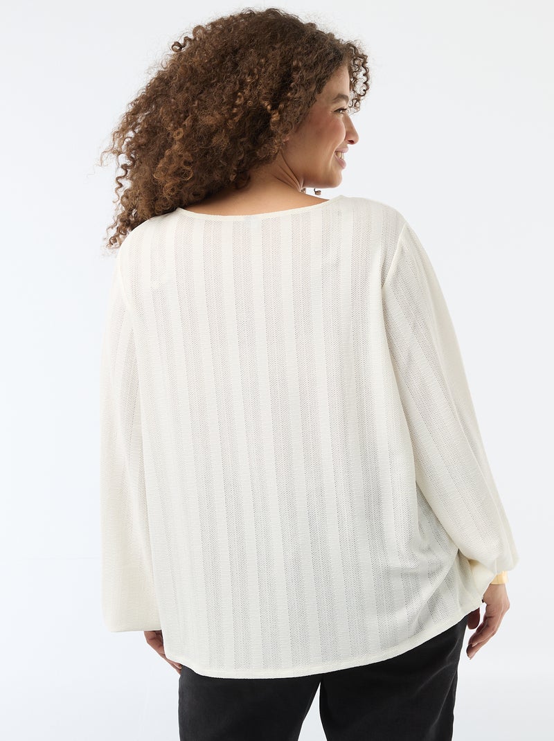 Blusa de punto calado con manga corta Blanco - Kiabi
