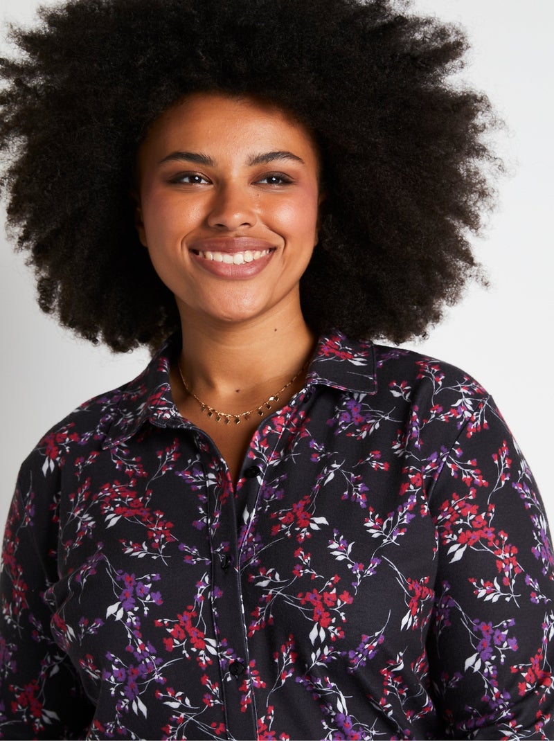 Blusa de punto cálida con flores - Afibel Negro - Kiabi