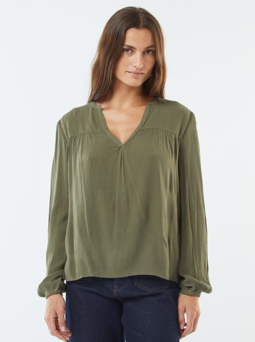 Blusa de punto de crepé con borde calado - Kiabi