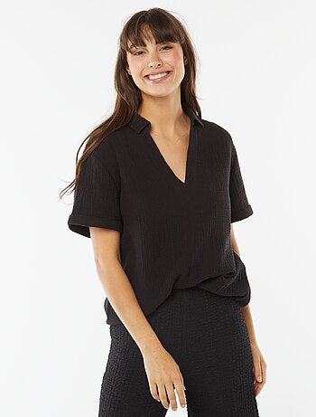 Blusa de punto de crepé con cuello de polo