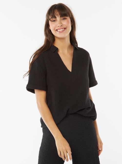 Blusa de punto de crepé con cuello de polo - Kiabi
