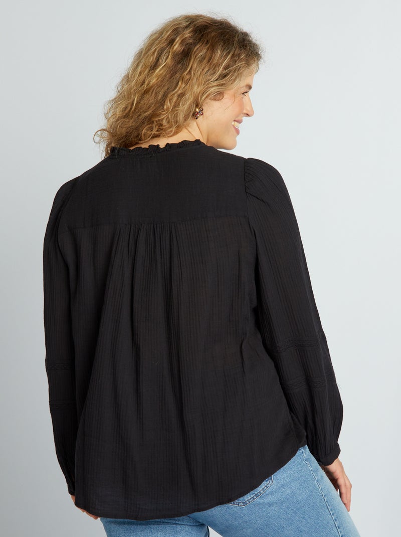 Blusa de punto de crepé con detalle de encaje NEGRO - Kiabi
