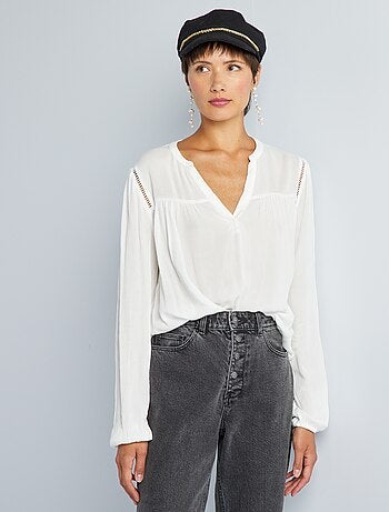 Blusa de punto de crepé con ribetes calados - Kiabi