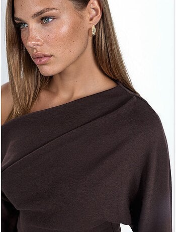 Blusa de punto de manga corta con cuello barco para mujer busem