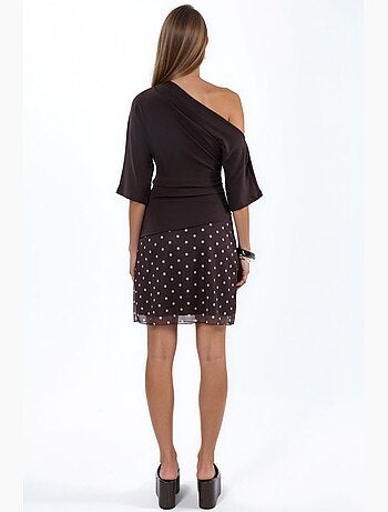 Blusa de punto de manga corta con cuello barco para mujer busem