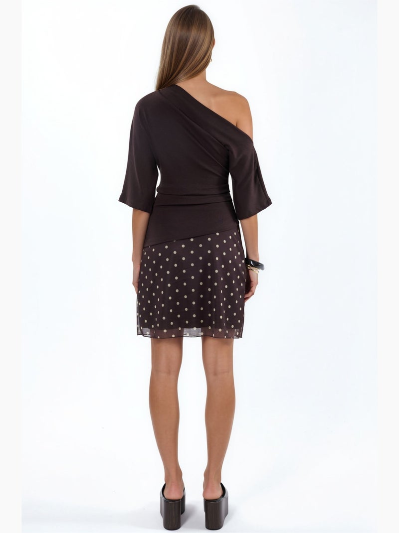 Blusa de punto de manga corta con cuello barco para mujer busem Marrón chocolate - Kiabi