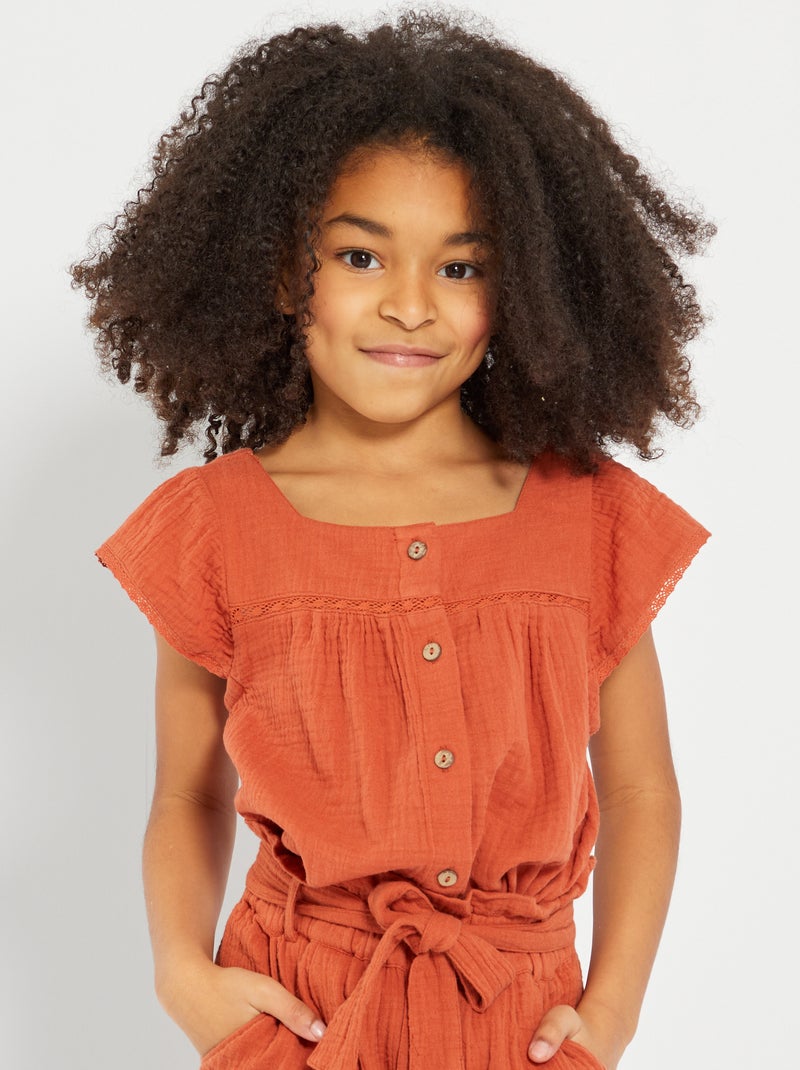 Blusa de punto gofrado rojo teja - Kiabi