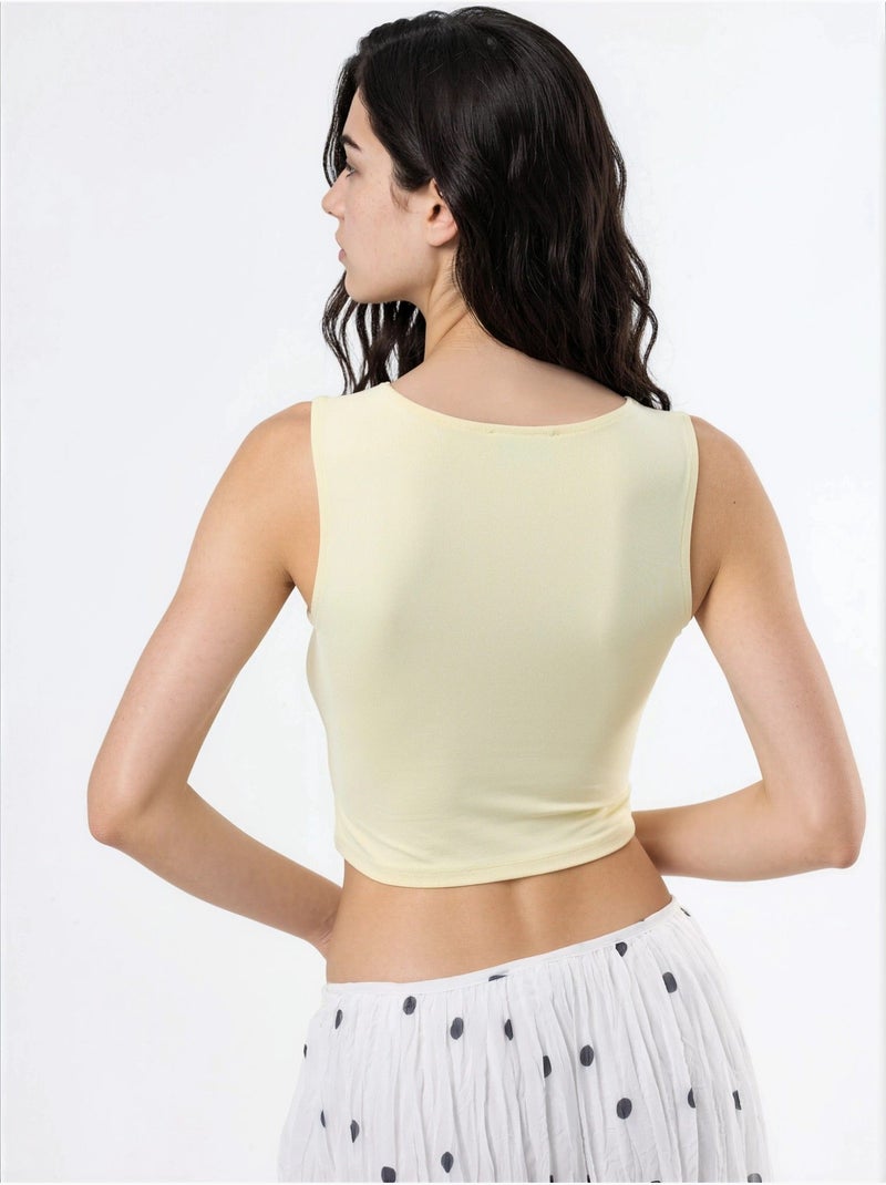 Blusa de punto sin mangas con cuello barco busem Amarillo limón - Kiabi