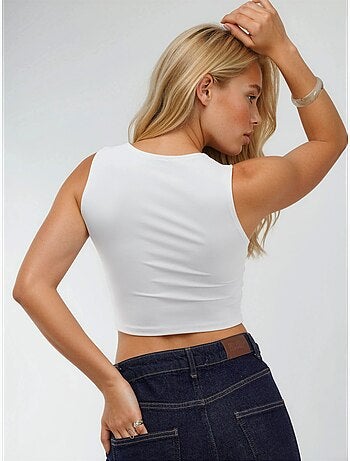 Blusa de punto sin mangas con cuello barco busem