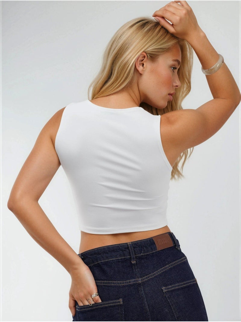 Blusa de punto sin mangas con cuello barco busem Blanco - Kiabi