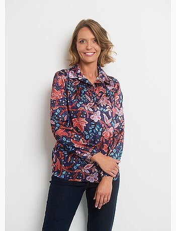 Blusa de raso con cuello de pico y mangas elásticas - AFIBEL