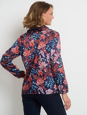 Blusa de raso con cuello de pico y mangas elásticas - AFIBEL
