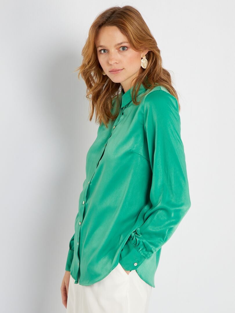 Blusa de raso verde - Kiabi