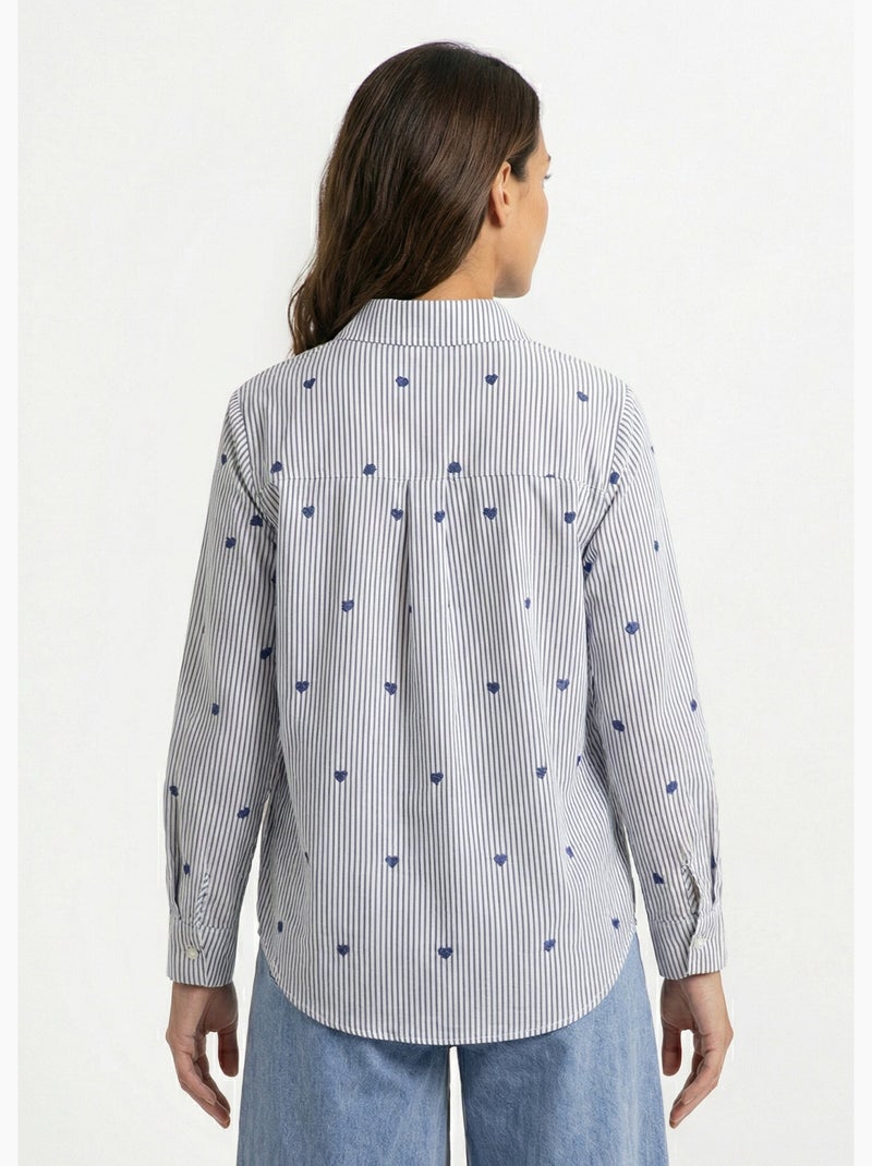 Blusa de rayas con bordado de corazón - AFIBEL Azul - Kiabi